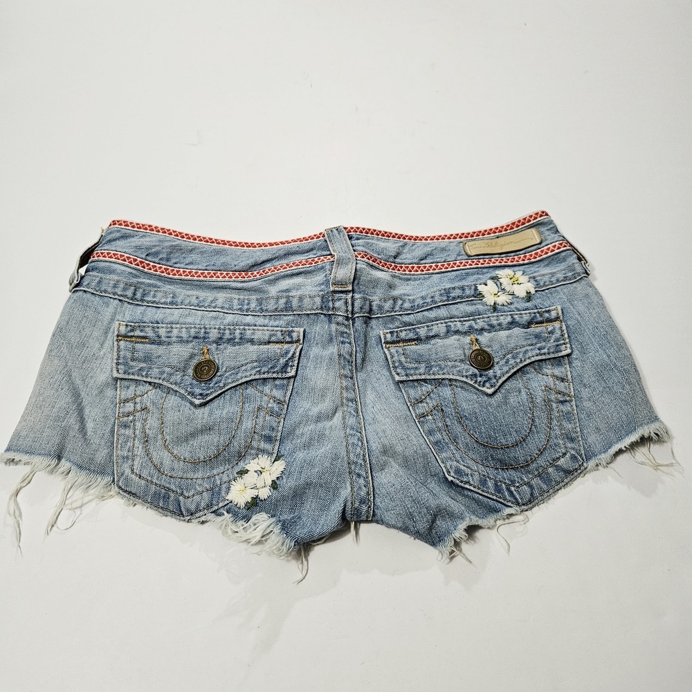 True Religion Cut Off Joey Shorts Floral Embellished Denim Women's Size 31 - Picture 6 of 8